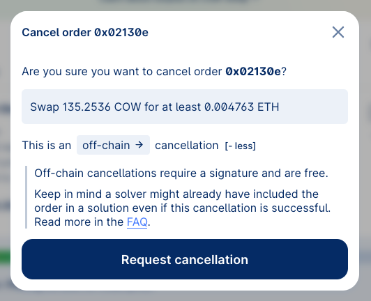 Confirm off-chain swap order cancellation